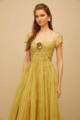 Béryl Green Floral Jacquard Midi Dress