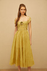Béryl Green Floral Jacquard Midi Dress