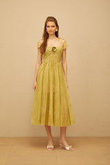Béryl Green Floral Jacquard Midi Dress