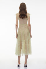 Béryl Green Floral Lace Midi Dress