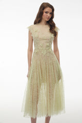 Béryl Green Floral Lace Midi Dress