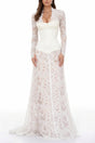 Bethany White Asymmetrical Lace Maxi Dress