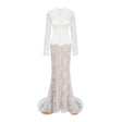 Bethany White Asymmetrical Lace Maxi Dress