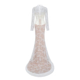 Bethany White Asymmetrical Lace Maxi Dress
