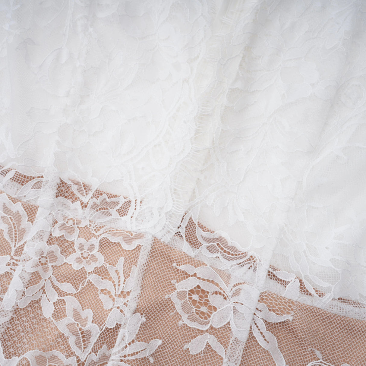 Bethany White Asymmetrical Lace Maxi Dress