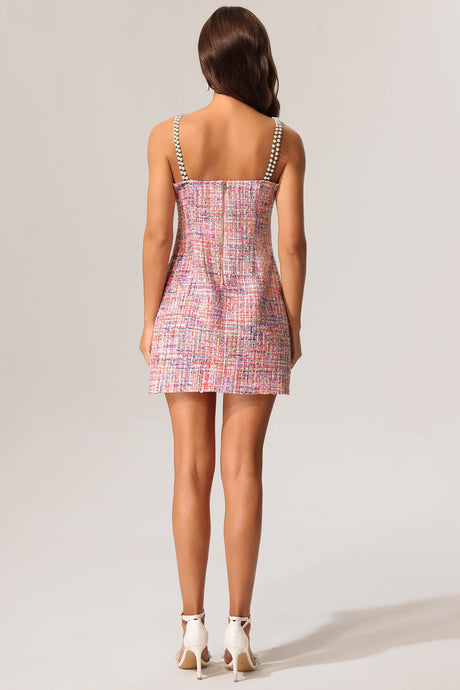 Bettina Pink Tweed Chain Accent Mini Dress