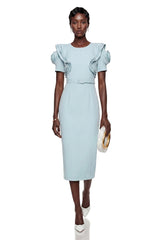 Bianca Mint Blue Midi Dress with Flutter Sleeves