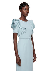 Bianca Mint Blue Midi Dress with Flutter Sleeves