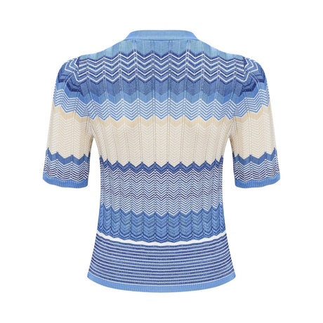 Bianca Skirt & Top Set - Ribbed Knit - Zigzag Woven Design - V - Neck - Button Fastening