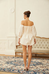 Bianca White Off Shoulder Pleated Panel Mini Dress