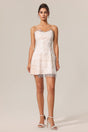 Biancamaria Beige Lace Floral Halter Mini Dress