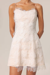 Biancamaria Beige Lace Floral Halter Mini Dress