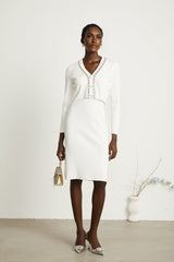 Biancamaria Cardigan & Dress - V Neck - Beaded Embellishment - Knitted Construction - Midi Length
