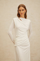 Biancamaria Maxi Dress - White - Side Draping - Cut - Out Detail