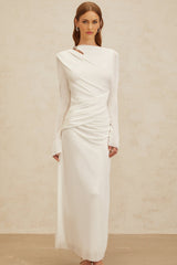 Biancamaria Maxi Dress - White - Side Draping - Cut - Out Detail