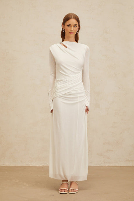 Biancamaria Maxi Dress - White - Side Draping - Cut - Out Detail