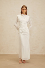 Biancamaria Maxi Dress - White - Side Draping - Cut - Out Detail