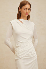 Biancamaria Maxi Dress - White - Side Draping - Cut - Out Detail