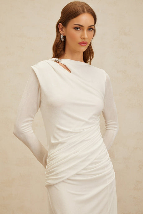 Biancamaria Maxi Dress - White - Side Draping - Cut - Out Detail