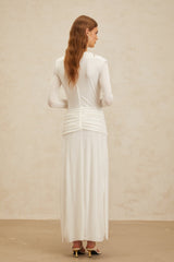 Biancamaria Maxi Dress - White - Side Draping - Cut - Out Detail