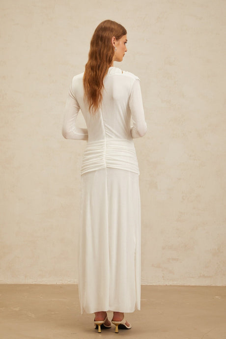 Biancamaria Maxi Dress - White - Side Draping - Cut - Out Detail