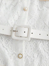 Biancamaria Midi Dress - Sweetheart Neckline - High Waist - Elegant Style - Belted Split - Lace Material