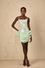 Biancamaria Mini Dress Green Sequin Floral & Tie - Back