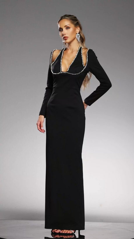 Bianchina Black Halter Style Diamond Detailing Dress