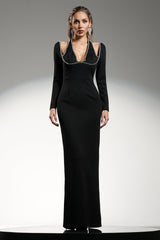 Bianchina Black Halter Style Diamond Detailing Dress