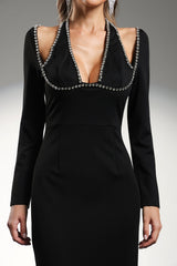 Bianchina Black Halter Style Diamond Detailing Dress