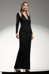 Bianchina Black Halter Style Diamond Detailing Dress