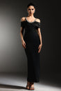 Bianchina Black Maxi Dress with Off-the-Shoulder Neckline and Diamond Detailing