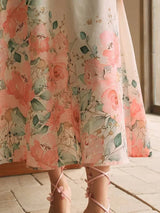 Bianchina Midi Dress - Deep V Neck - High Waist - A Line - Floral Print - Elegant