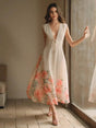 Bianchina Midi Dress - Deep V Neck - High Waist - A Line - Floral Print - Elegant