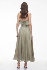 Bianka Green Pleated Maxi Dress with 3D Florals