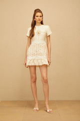 Bianka Neutral Crochet Floral Mini Dress