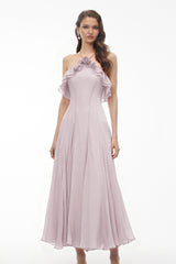 Bianka Purple Pleated Maxi Dress with 3D Florals