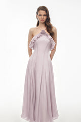Bianka Purple Pleated Maxi Dress with 3D Florals