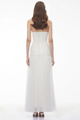 Bianka White Cross Front Ruched Maxi Dress