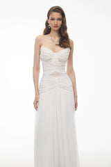 Bianka White Cross Front Ruched Maxi Dress