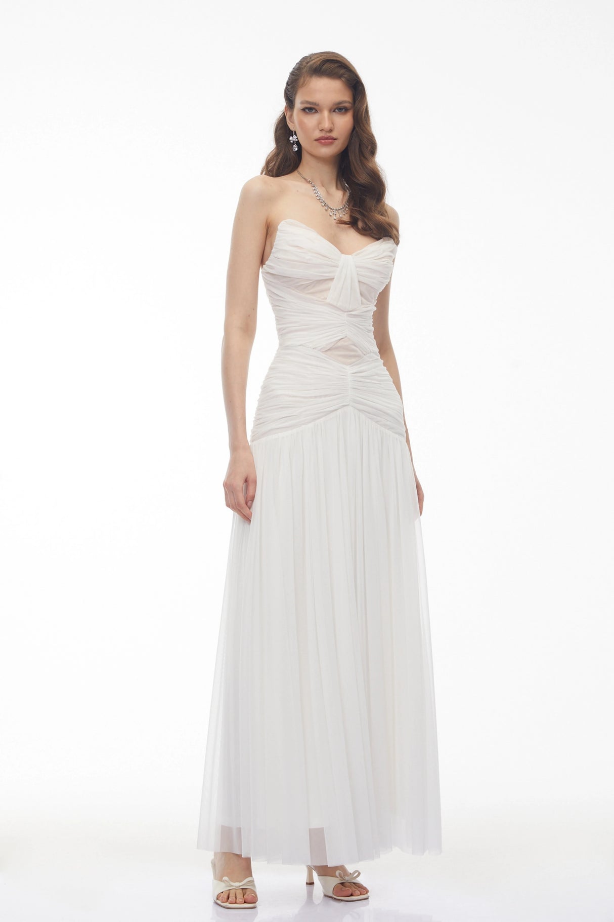 Bianka White Cross Front Ruched Maxi Dress