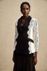 Bice Blazer - Long Sleeves - Color Blocking - Panel Design - Lace Trim