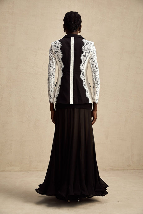 Bice Blazer - Long Sleeves - Color Blocking - Panel Design - Lace Trim