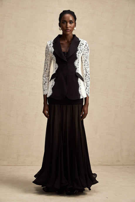 Bice Blazer - Long Sleeves - Color Blocking - Panel Design - Lace Trim