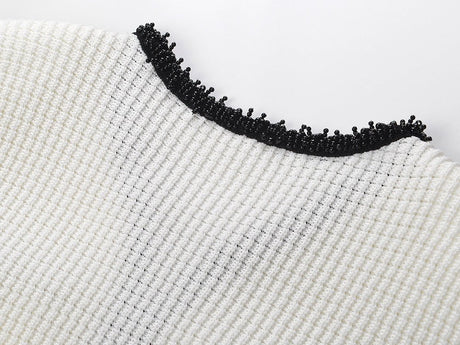 Bice Dress - Tailored Waist With Flared Hem - V - Neck With Contrasting Trim - Form - Fitting Yet Comfortable - Chic Modern Silhouette - Textured Knit Fabric