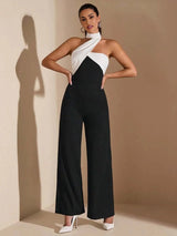 Bice Jumpsuit - Refined Style - Regular Fit - Backless, Button, Zipper - Halter Neckline - Sleeveless - High Waist - Long Length