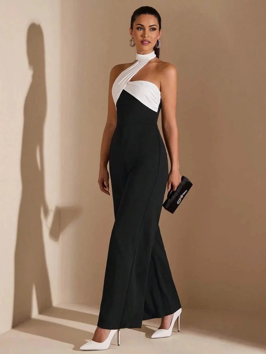 Bice Jumpsuit - Refined Style - Regular Fit - Backless, Button, Zipper - Halter Neckline - Sleeveless - High Waist - Long Length