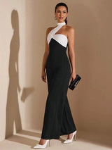 Bice Jumpsuit - Refined Style - Regular Fit - Backless, Button, Zipper - Halter Neckline - Sleeveless - High Waist - Long Length