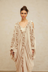 Bice Maxi Dress Ruffled - Trim Tulle & V - Neck