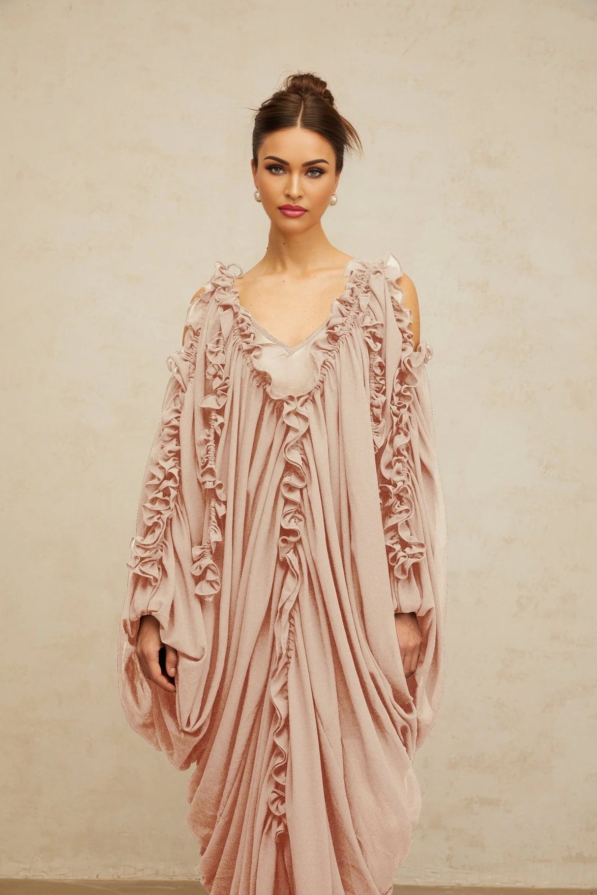 Bice Maxi Dress Ruffled - Trim Tulle & V - Neck
